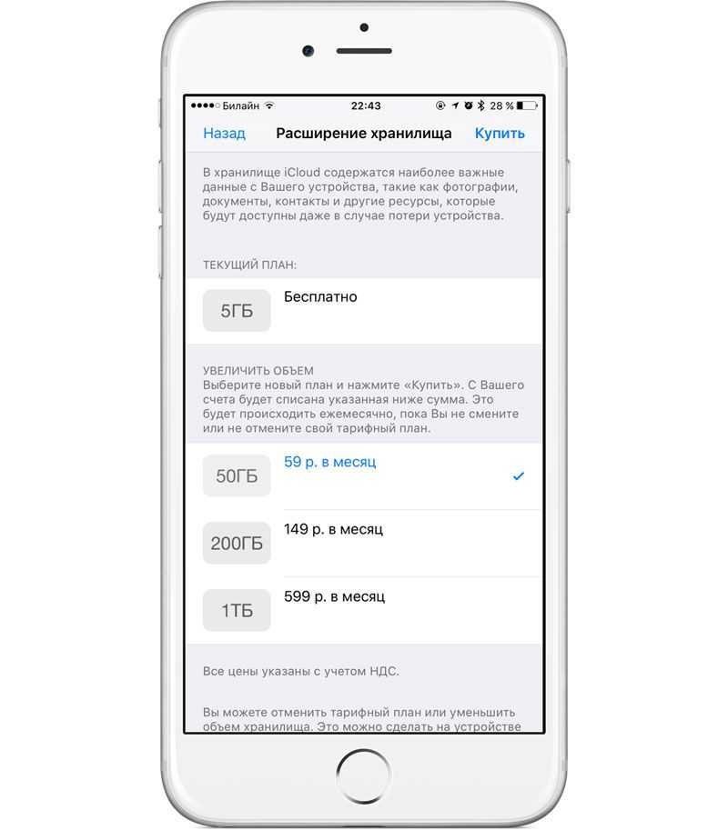 Тарифные планы хранилища icloud