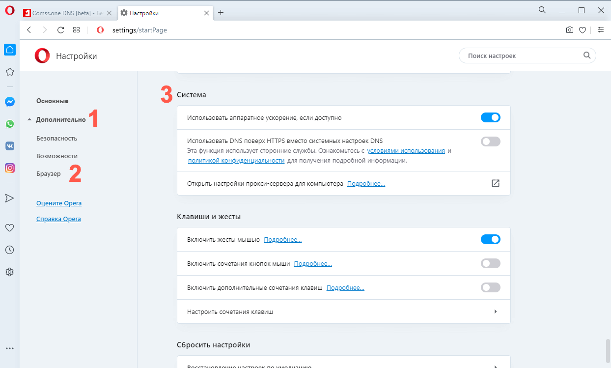 Профиль браузера. Сайт ДНС В опере. "Дополнительные настройки DNS". Opera DNS настройки. Как включить дополнительные настройки.