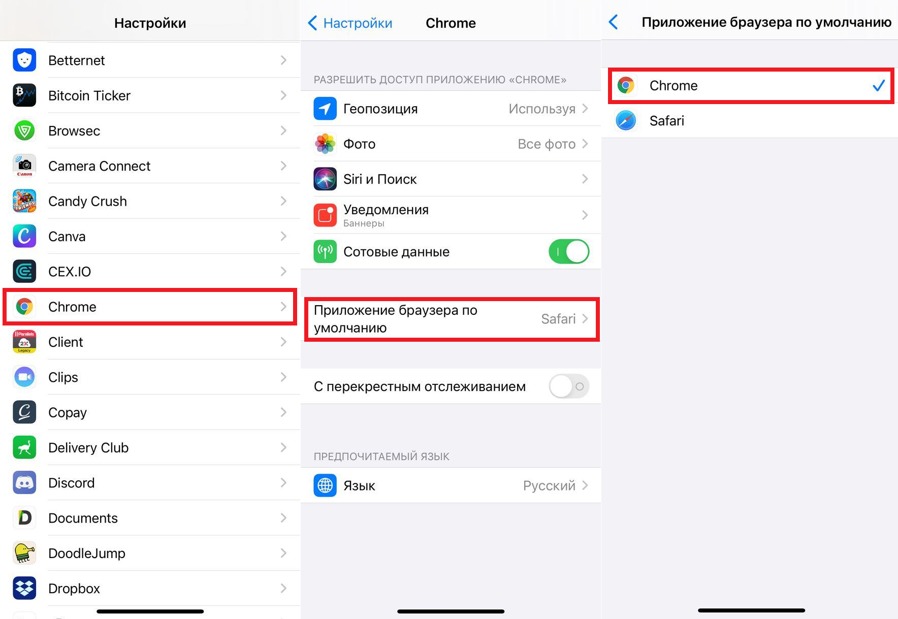 Как сделать на iphone главным другой браузер (ios14)